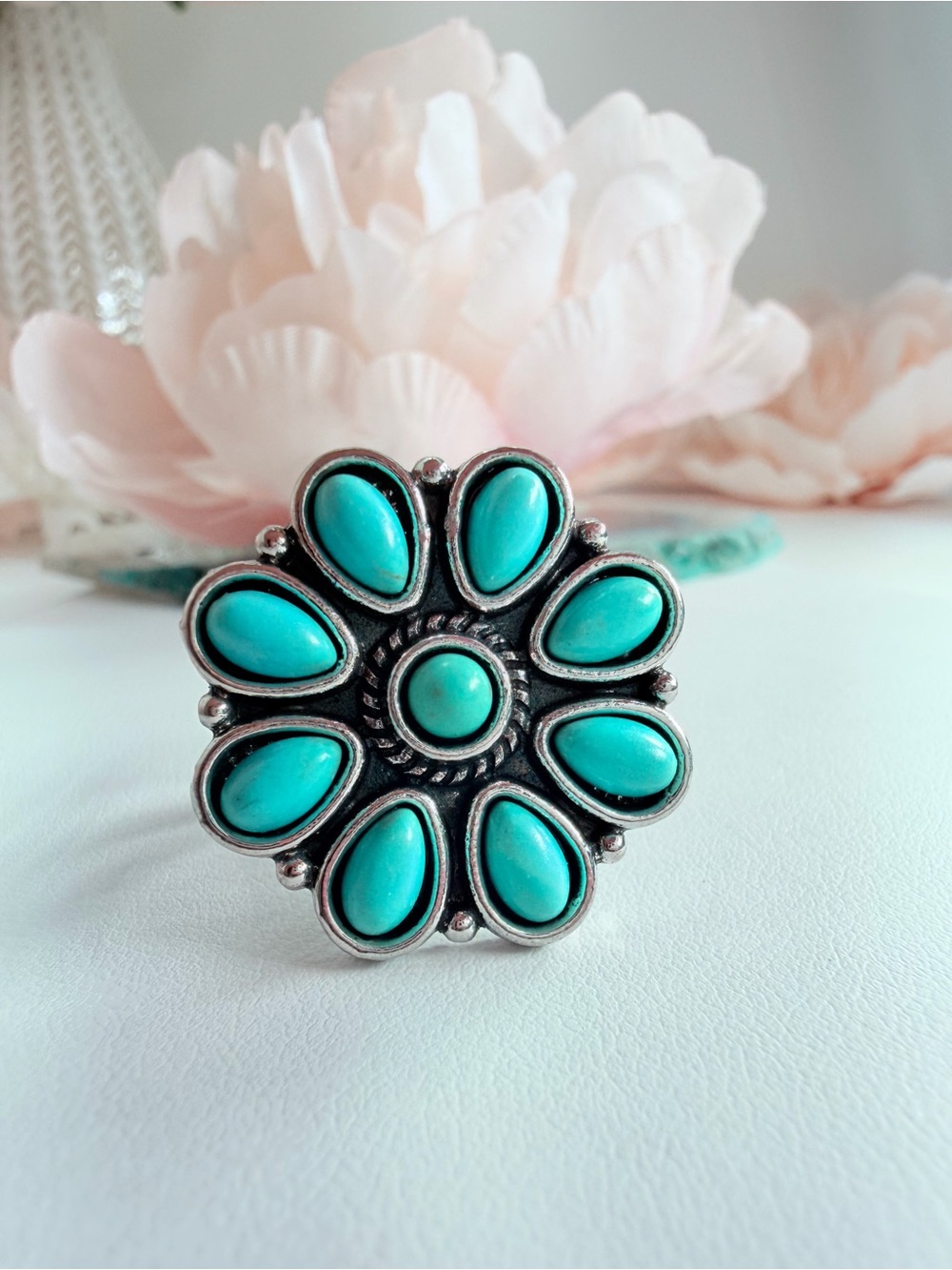 Turquoise Floral Statement Ring - Women's Jewelry